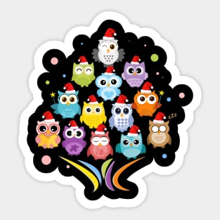 Christmas Tree  Owls Sticker